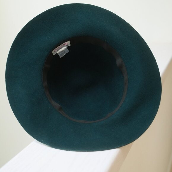 NWOT EUGENIA KIM 100% wool hat Dark Green w/black & gray ribbon trim
